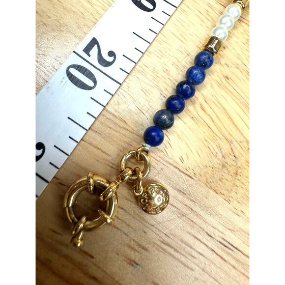 J.Crew Pearl & Lapis Blue Stone Anklet With Gold Accents Adjustable Length - Picture 10 of 11